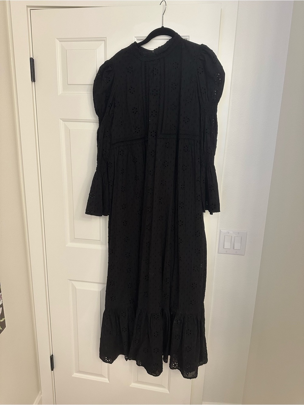 English Factory Black Eyelet Maxi Dress with Ruffle Hem